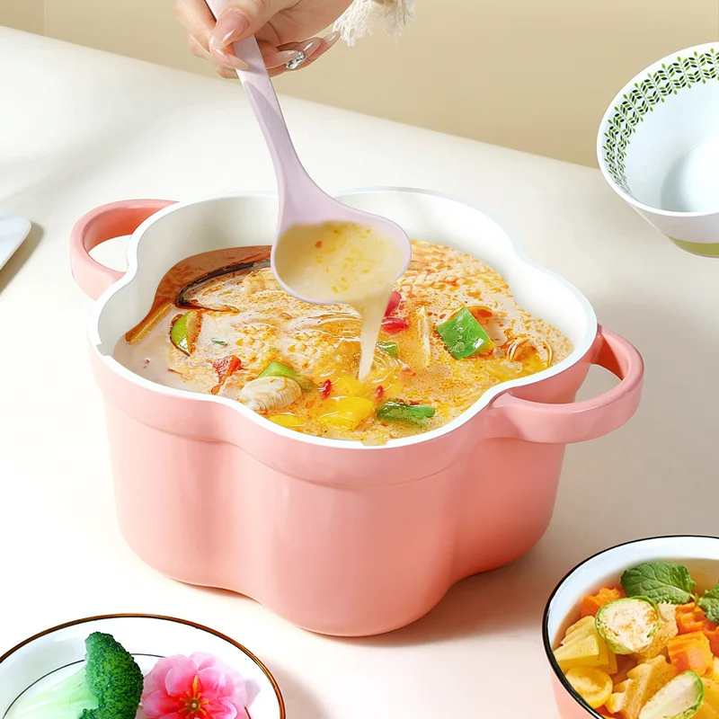 

Pink Enamel Dutch Oven Non-Stick Soup Pot Romantic Aesthetic Stew Pot for Healthy Cooking Enameled Cast Iron Cookware