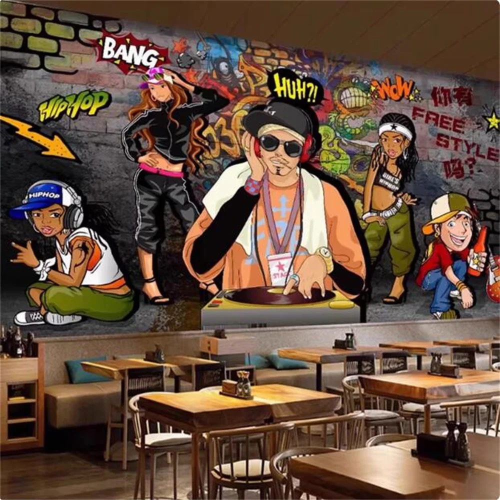 3D Music Street Dance 3d Wallpaper Graffiti Billiards Dance Studio Background Mural Gym Hip Hop Graffiti Trendy Brand Store