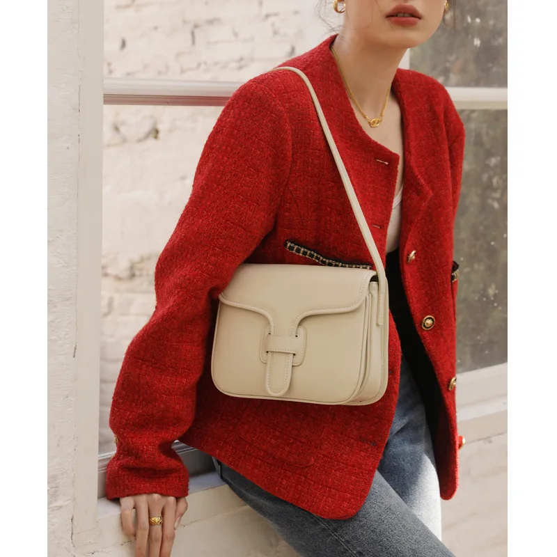 Women\'s Underarm Small Square Bag Genuine Leather One Shoulder Bag Female Fashion Handbag Commuter Crossbody Bag Tofu Bag 2023