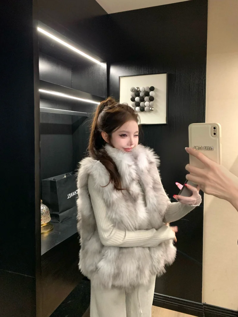 

Экологичный меховой жилет женский зимний теплый безрукавный модный топ для многослойных образов, повседневный свободный крой для города