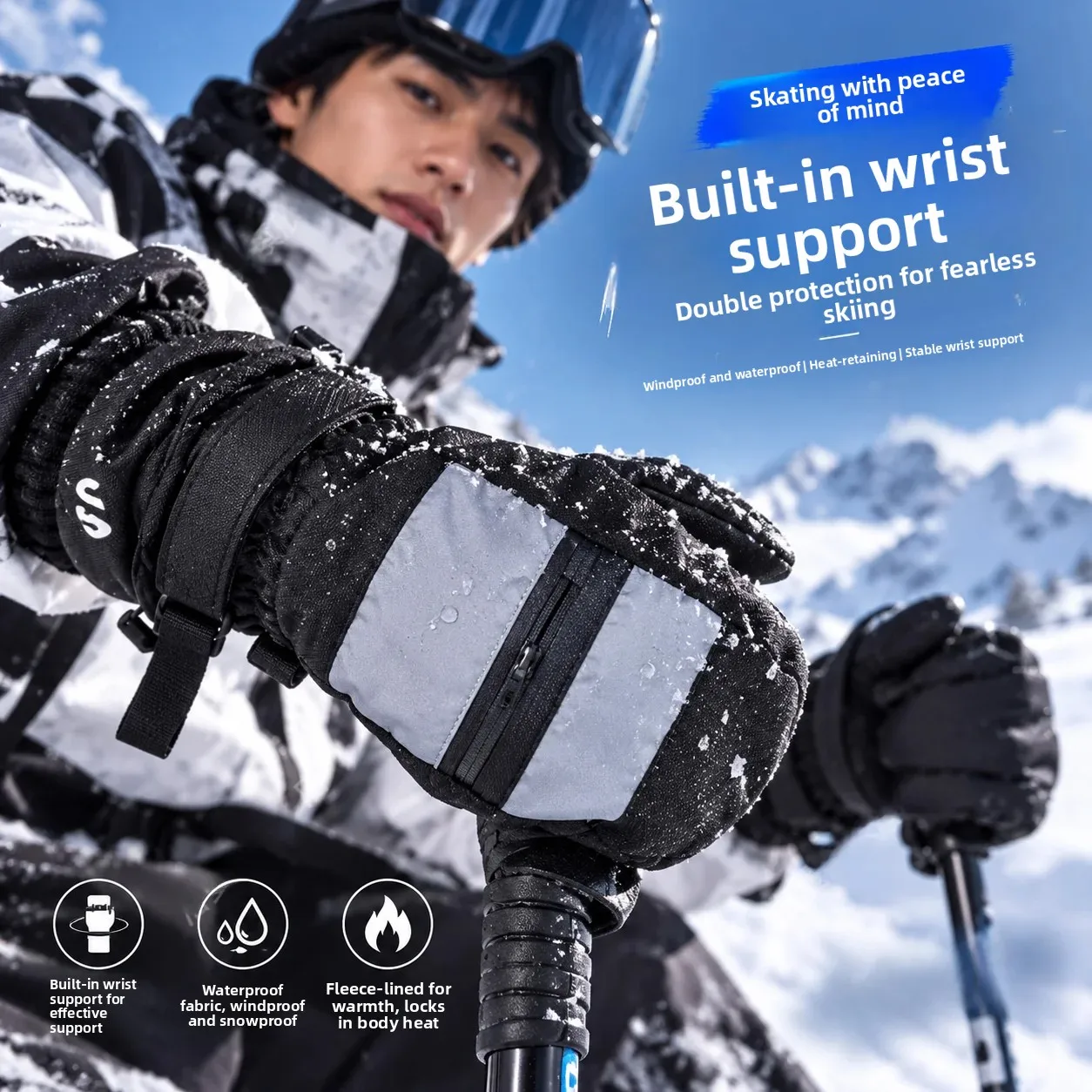 スノーグローブ-手首保護機能内蔵-メンズ-防水-レディース-冬用-シングルボード-ダブルボード-タッチスクリーン対応-暖かいフィンガーレスグローブ