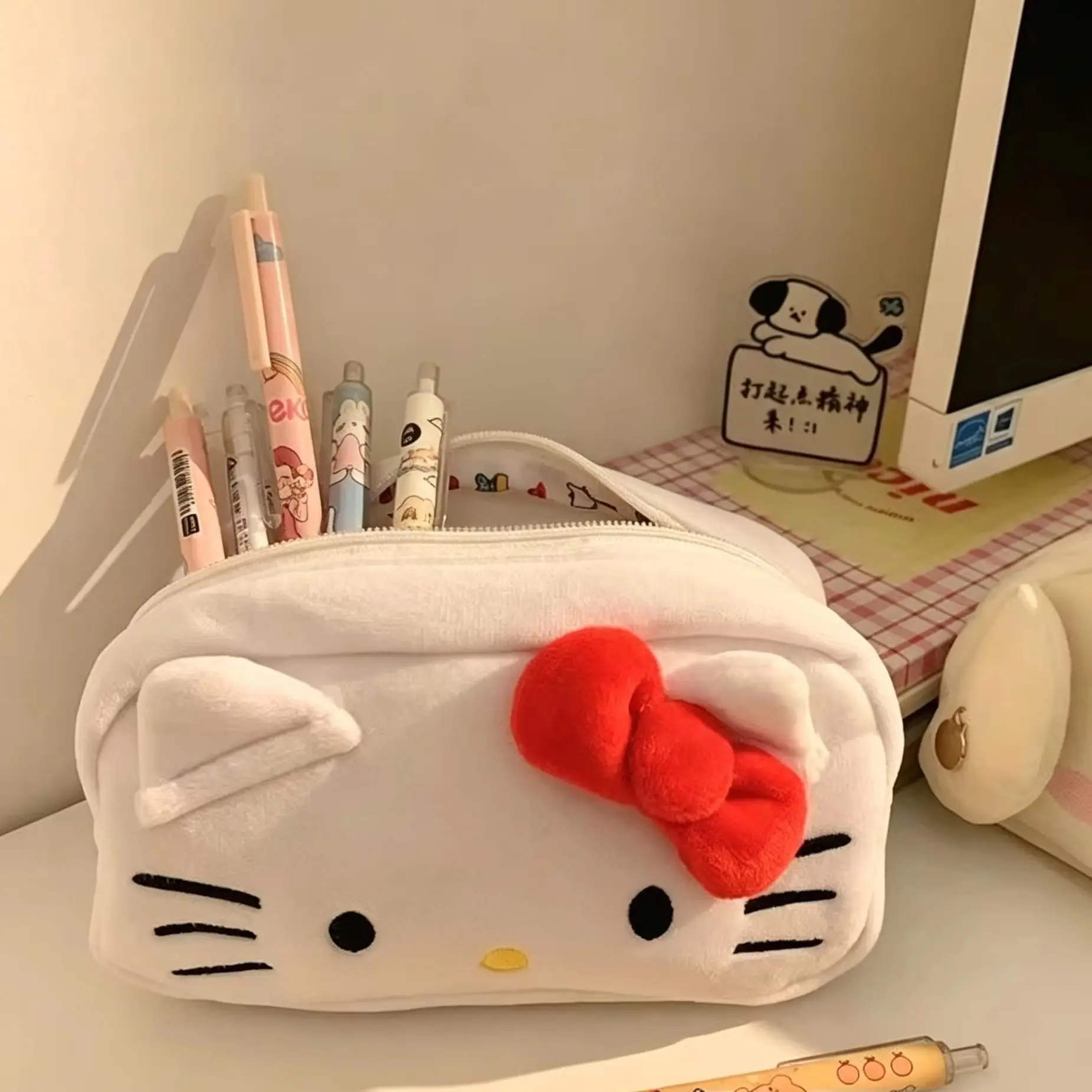 HelloKitty Sanrio Storage Bag Plush Pen Bag Anime Figure Girl Pencil Case Cartoon Large Capacity Student Stationery Storage Bag view 5