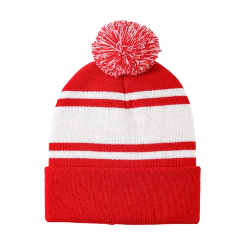 Casual Thick Knitted Warm Winter Hat Mixed Color Pompoms Design Ski Beanies Stretchy Sleeve Head Knitted Beanie Unisex