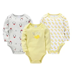 Honeyzone Unisex Baby Clothes 3 Pcs/lot Cotton Newborn Bodysuit 0-24 Months Full Sleeve Yellow Duck Design Overalls