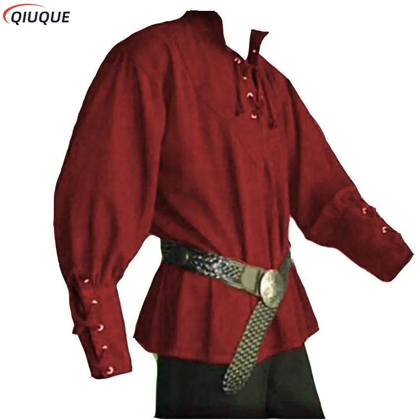 Homens medieval vintage pirata cosplay traje amarrando camisa bandagem superior meia idade roupas renascentistas para adulto S-3XL