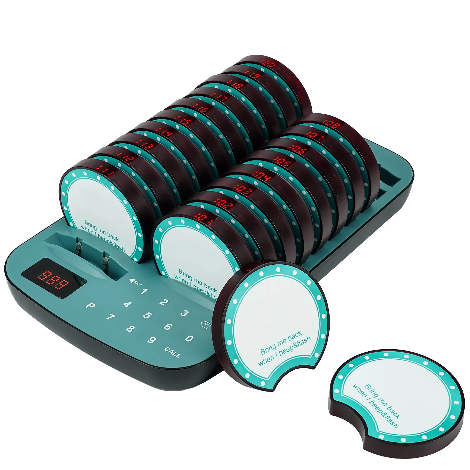 20 pieces round restaurant wireless pager independent charging dock restaurant vibration call device