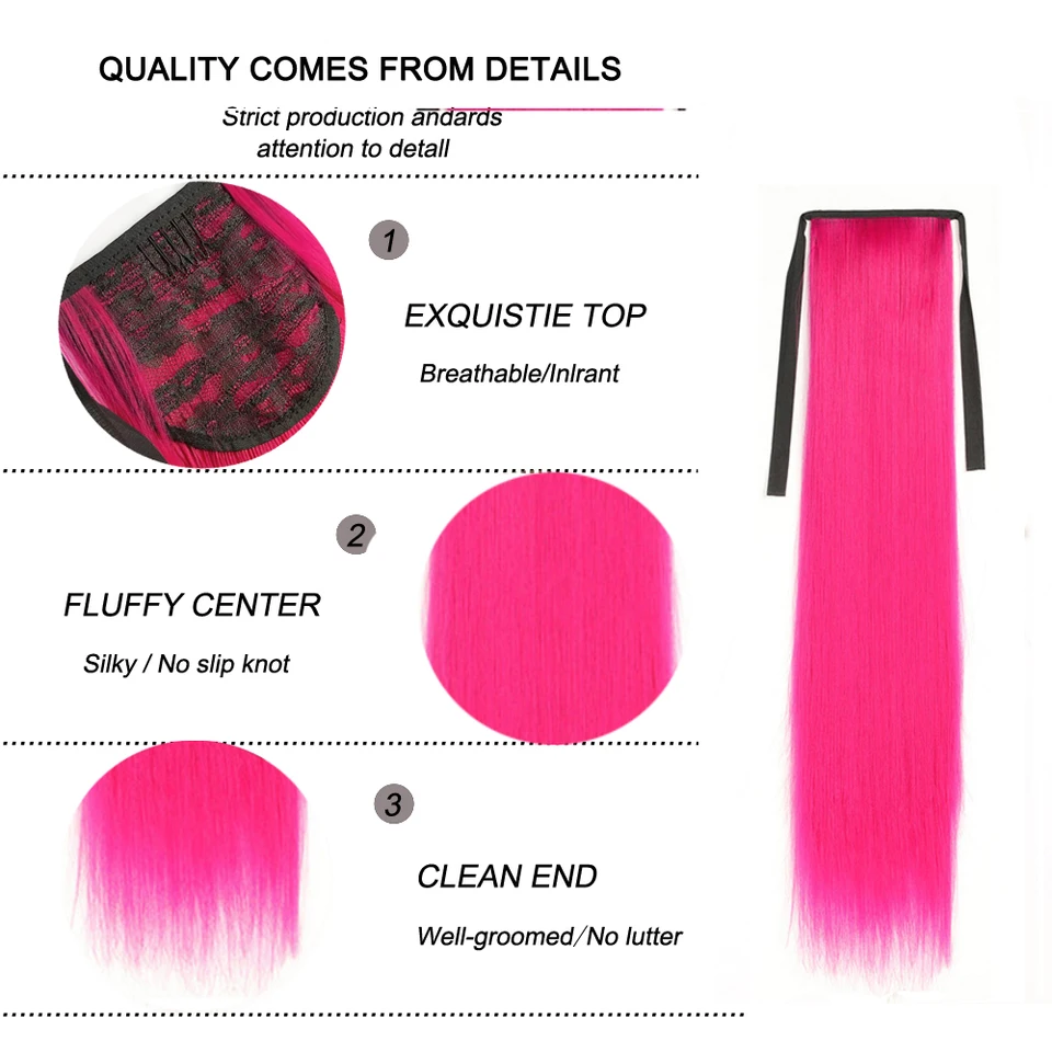 Extensión de coletas sintética lisa de 22 pulgadas, pieza de cabello que se envuelve, para mujer y niña, accesorio de cabello 2