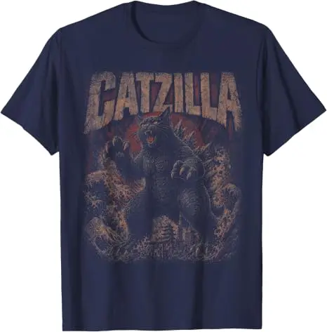 Lustiges Catzilla T-Shirt Japanische Kunst Katzenliebhaber Vintage Katzen-T-Shirt Y2k Cartoon Kitty Grafik Kleidung Humor Persönlichkeit Weiche Baumwolle – Detail 5
