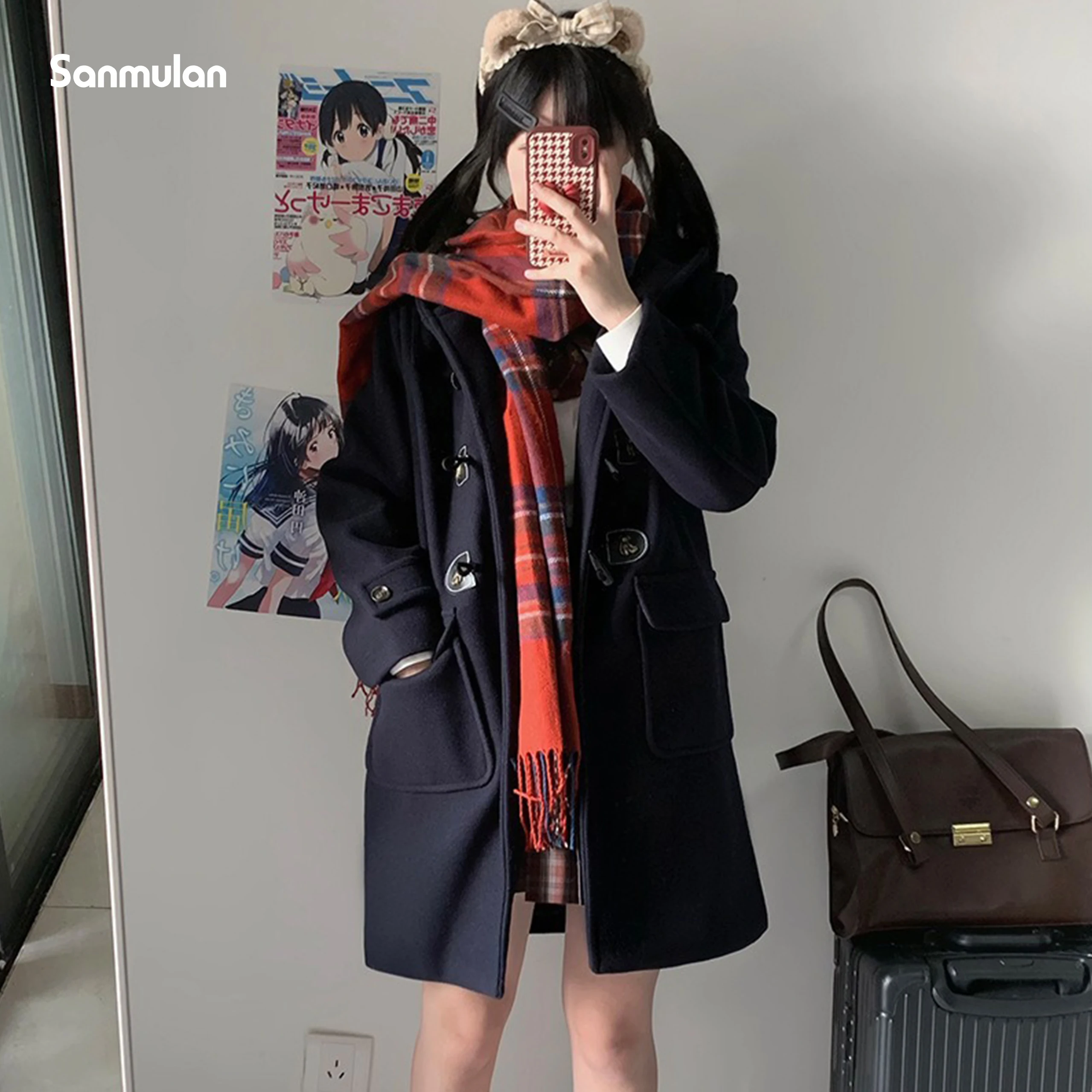 

2024 New Japanese Jk Uniform Woolen Coat Autumn and Winter Layered Medium and Long Cotton Padded Thickened Small Coat Woman