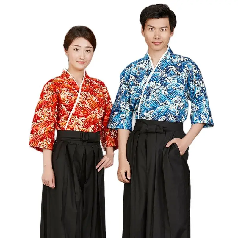 

1 piece cotton Print Japanese food service uniform sea pattern chef japan sushi clothing work cloth