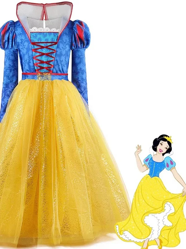 Princ Snow White Girls Cosplay Dr loween منتفخ تنورة أداء زي الأطفال الكرة ثوب ألياف البوليستر