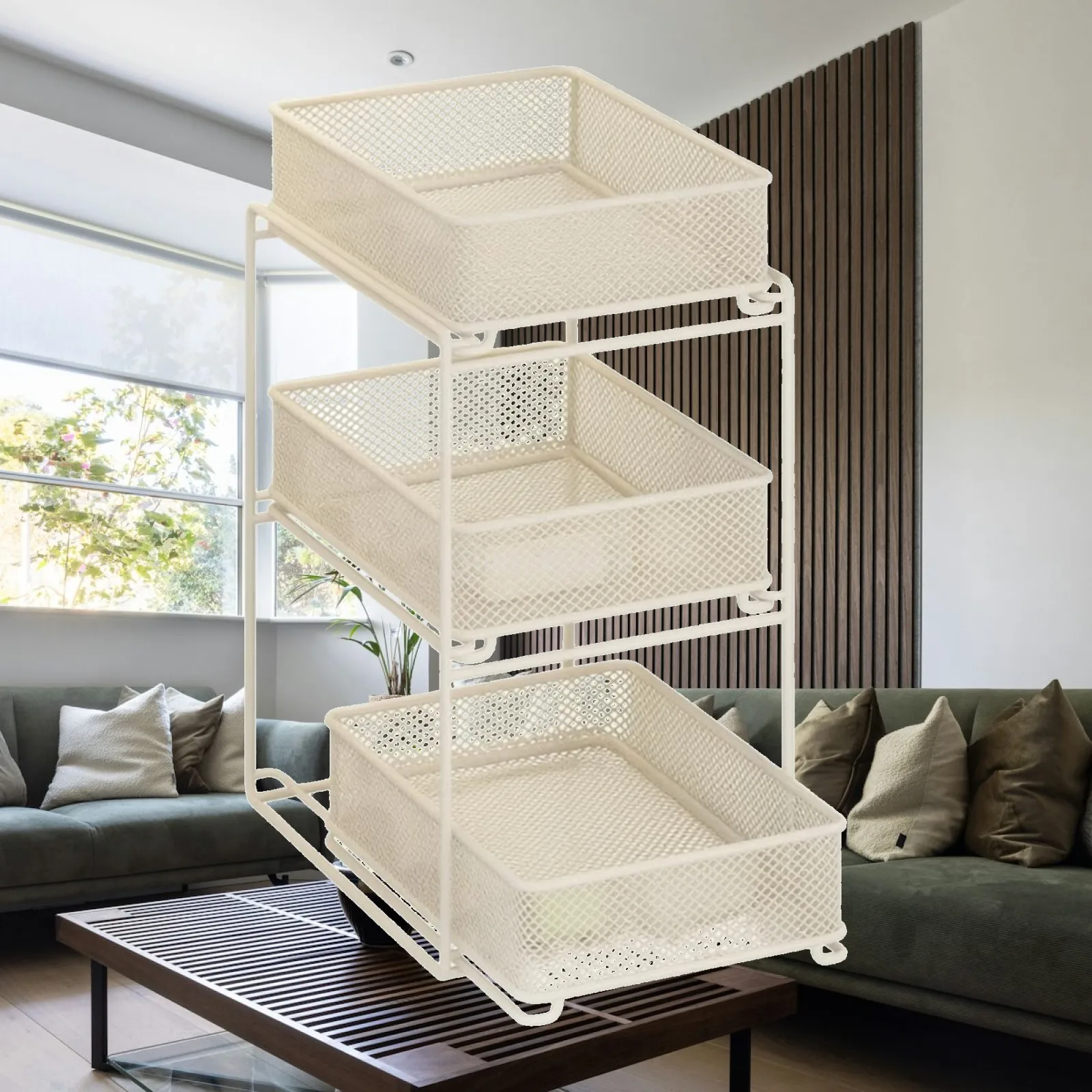 3-Tier Storage Rack with Pull-out Baskets Sturdy Sliding Cabinet Organizer with Mesh Baskets Under Sink Shelf Heavy-Duty