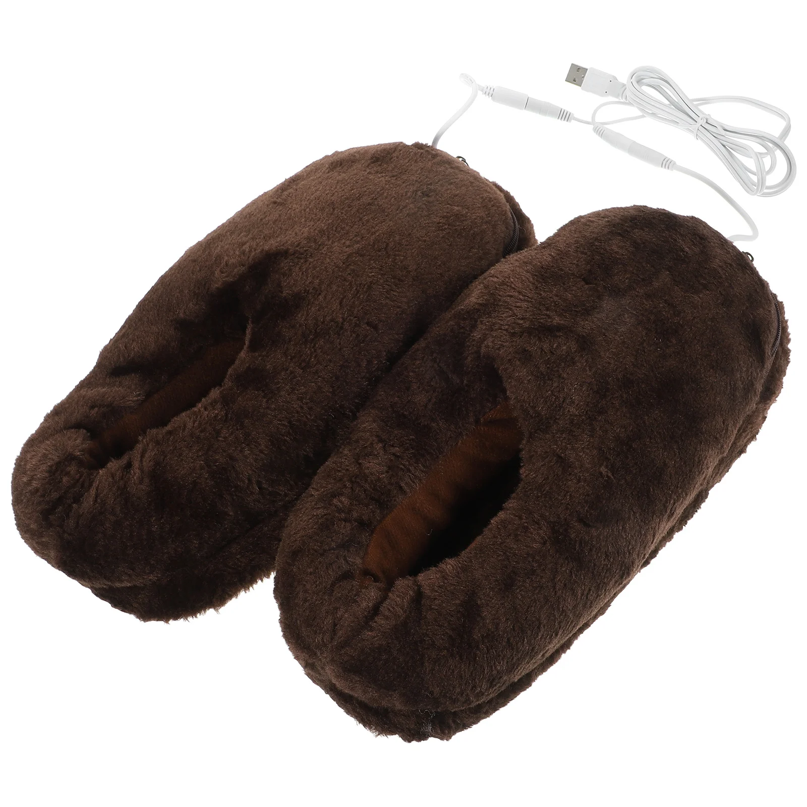 1 Pair of Warm Keeping Plush USB Heating Slippers Electric Heated Up Shoes Winter Shoes (Coffee) USB Foot Warmer