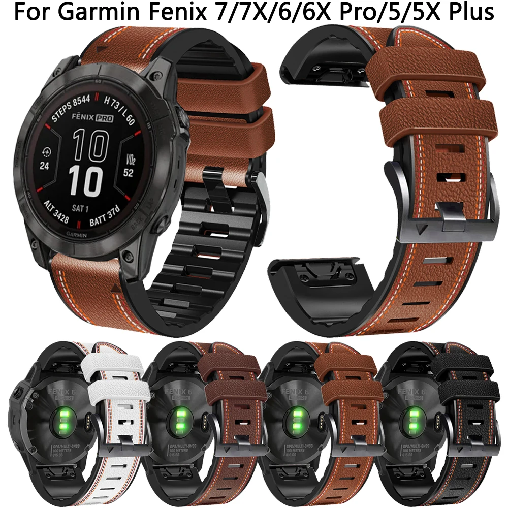 26mm 22mm Leather Silicone Strap For Garmin Fenix 7 7X 6 6X Pro 5 5X Plus 3HR 945 955 Tactix Bravo Delta Mk2i Watchband Bracelet