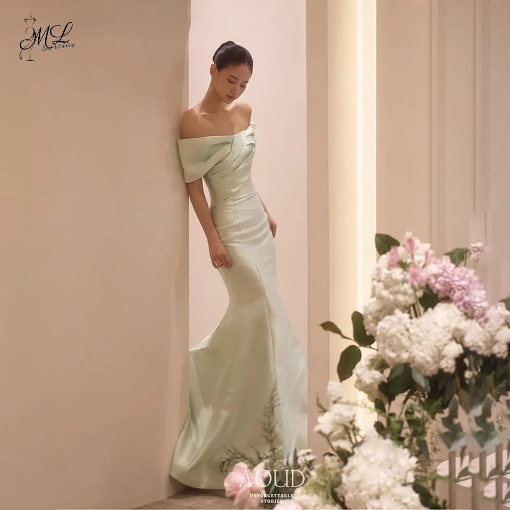 

ML Elegant Green Off the Shoulder Korea Evening Dresses Princess Customised Photo shoot Floor Length Wedding Dress 웨딩드레