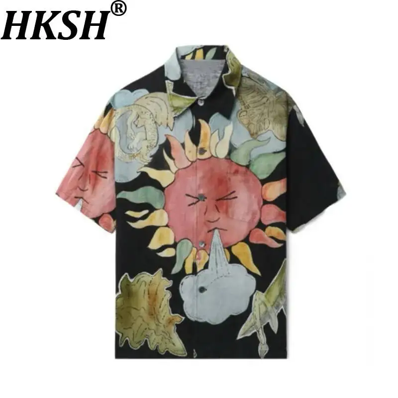 

HKSH Summer New Men Tide Teacwear Niche Vintage floral Printed Shirt Lazy Loose Chic Casual Casual Short Sleeve Tops Ins HK6441