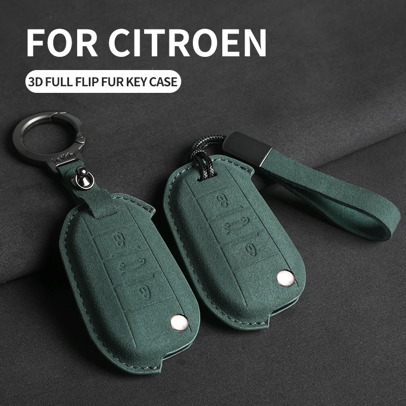 Custodia per chiave pieghevole per auto in pelle scamosciata per Peugeot 208 308 T9 508 2008 per Citroen C4 per Opel Corsa Crossland X Protector Fob