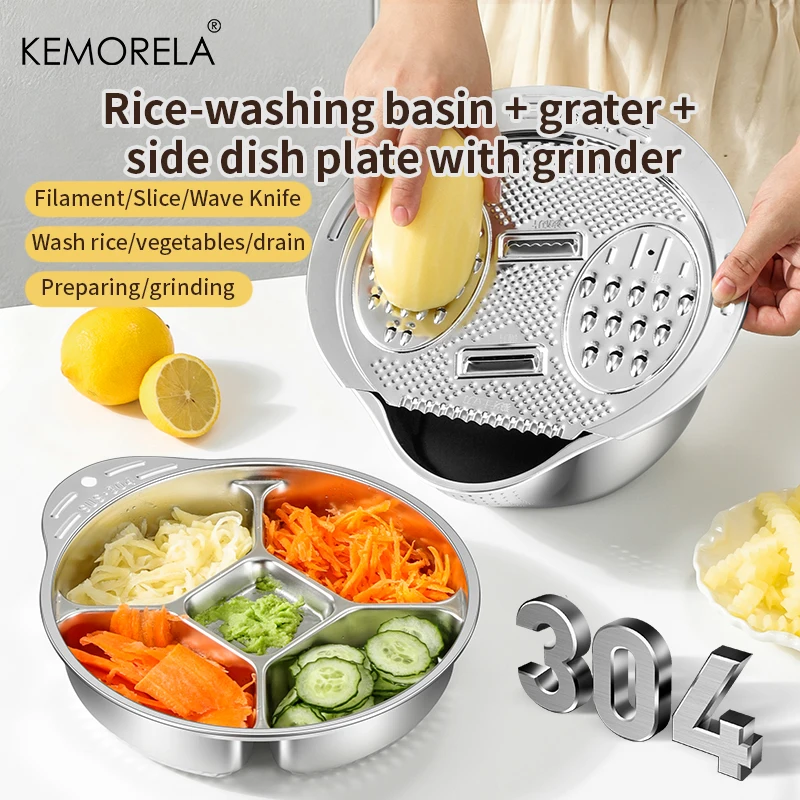 

Чаша для рисовой мойки 3 в 1 из нержавеющей стали — мульти-друшляк 304 для мытья и слива риса, фруктов, салата, экономия места, легко чистится