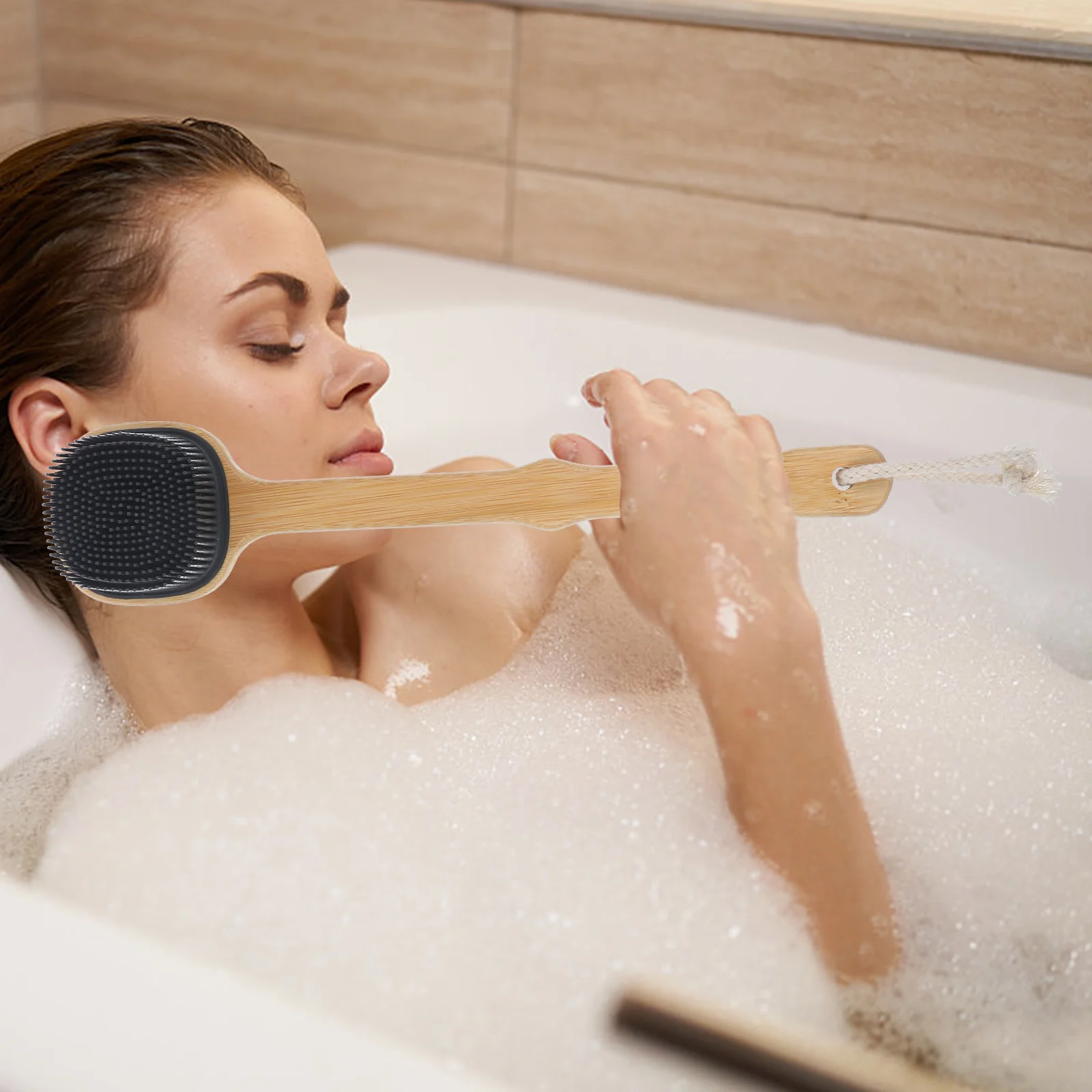 

Premium Silicone Back Scrubber Long Handle Shower Brush for Body Wash Exfoliating Bath Tool Non Slip Grip Easy Dry Hanging Hole