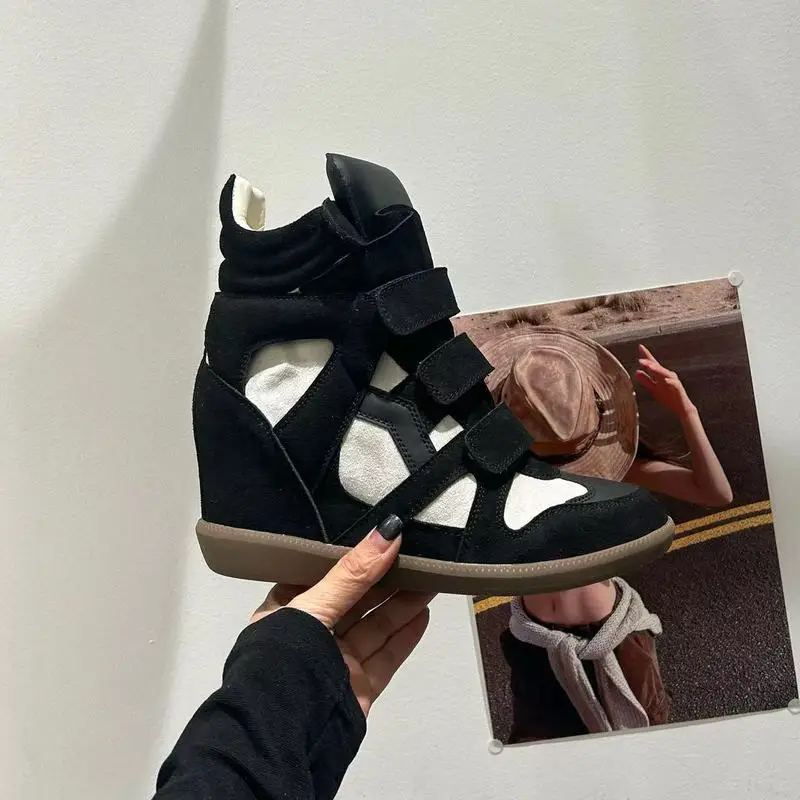 Women High‑Top Hidden Wedge Sneakers 2026 Spring New Red Patchwork Straps Closure Thick Sole Inner Height‑IncreaseF385 view 5