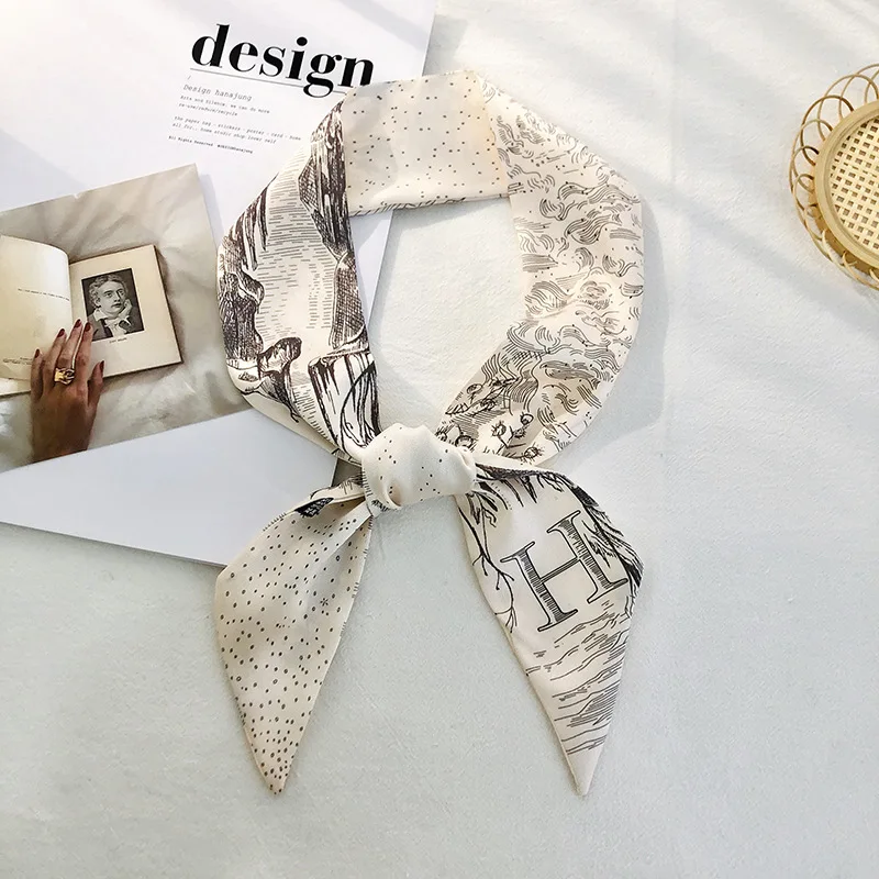 Fashion Skinny Scarf Women Luxury Brand Twill Printing Tie Bag Handle Ribbon Hair Band Women\'s Headscarf New Design Silk Scarves