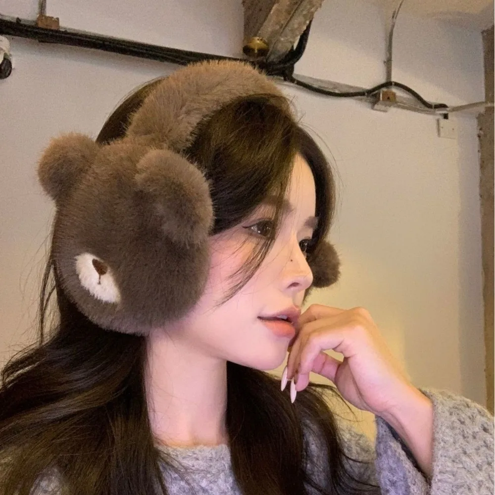 Comfortable Cartoon Bear Plush Earmuffs Thicken Soft Warm Earflaps Windproof Anti-freezing Winter Ear Warmer Riding