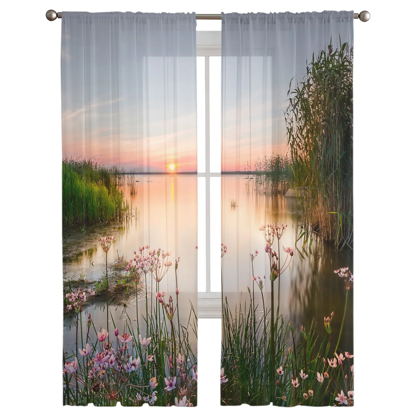 Lake Nature Wetland Forest Living Room Voile Curtains Home Hotel Balcony Drapes Tulle Curtains for Bedroom Window Treatment