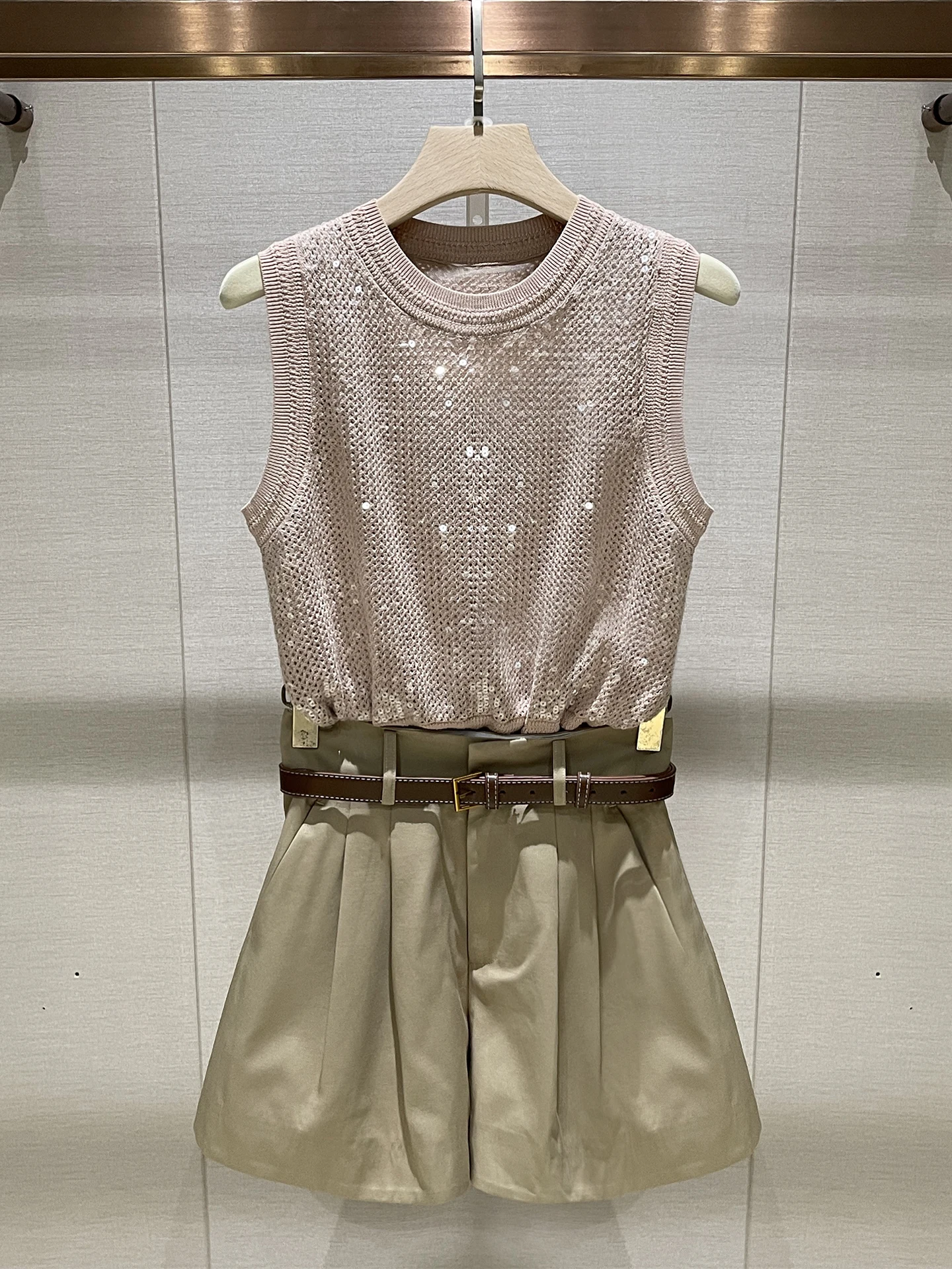 

Korean Sle High-End Summer Outfit Set Women's Wide Leg ort Pants Knitted Vest Two-Piece Retro Faion Ensemble