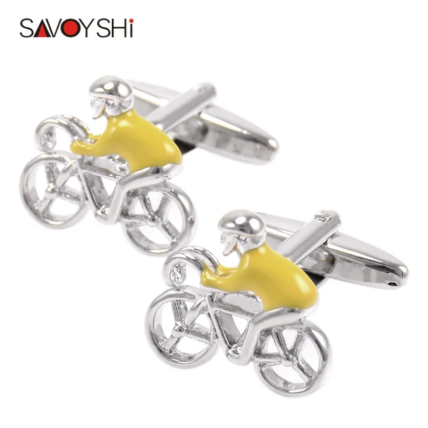 SAVOYSHI Yellow Enamel Bicycle Model Cufflinks For Mens Shirt Cuff Bottons High Quality Novelty Cufflink Fashion Brand Jewelry