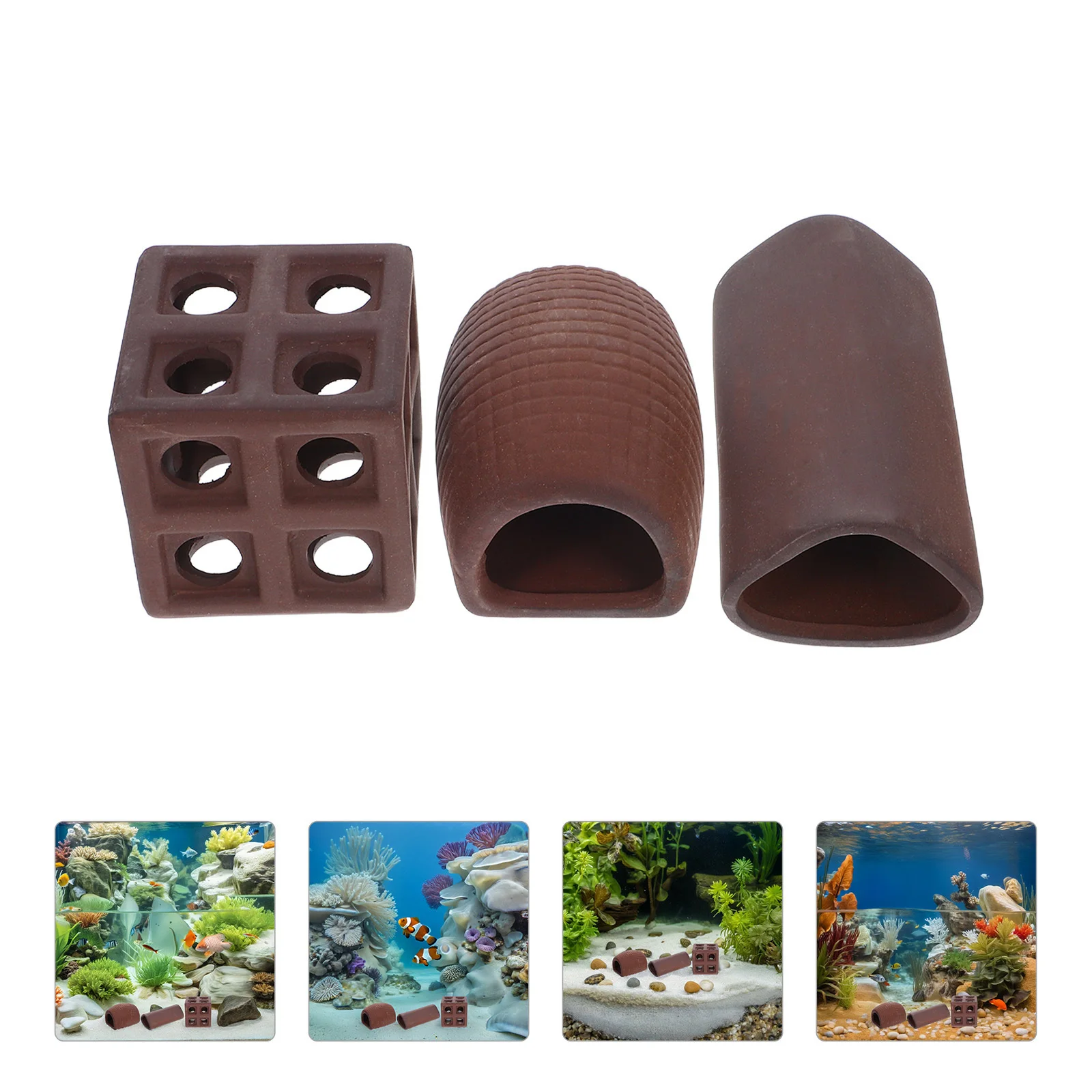 

3Pcs Aquarium Decorative Rockery Purple Sand Ceramic Fish Shrimp Hideout Breeding Cave Fish Landscaping