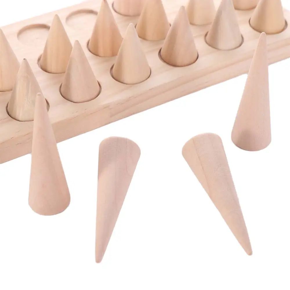 

Desktop Ornament Modern Wood Cone Ring Display Stand Retro Space Saving Finger Rings Holder Decorative Bangle Storage Tray Key