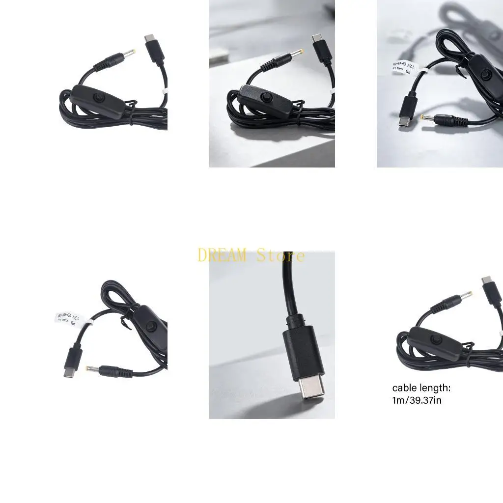 Replacement USB C to 12V Power Cord, 4.0X1.7Mm Center Positive Round Tip, On Off Control, 1M Cable for Fixed Device Use and
