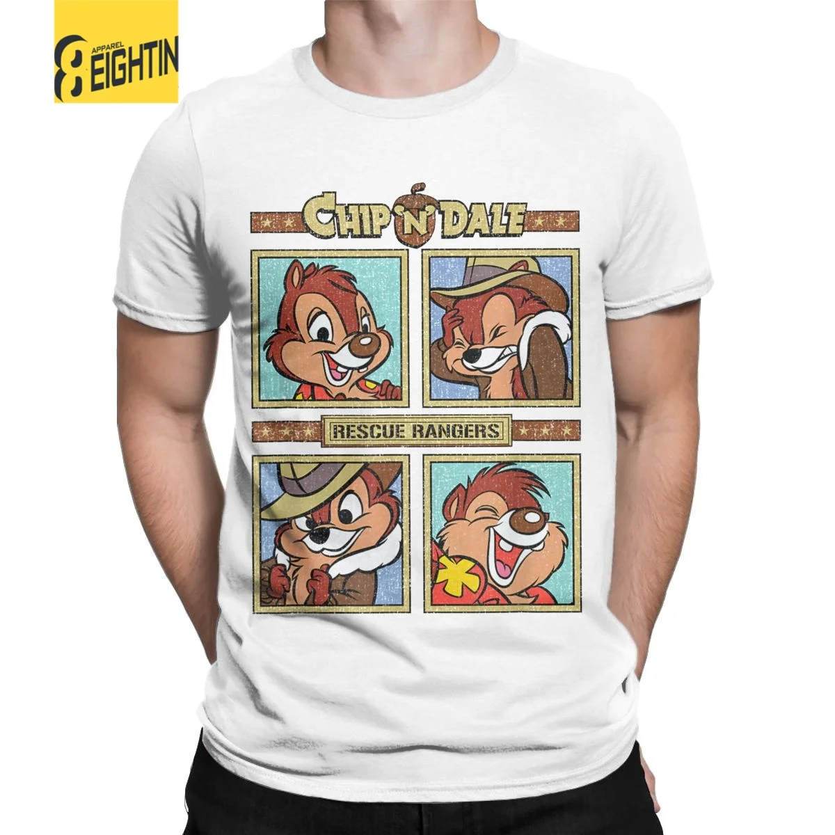 Cute Retro Squirrels Detectives Men T Shirt Chip and Dale Casual Tee Shirt Short Sleeve O Neck T-Shirt 100% Cotton 6XL Tops