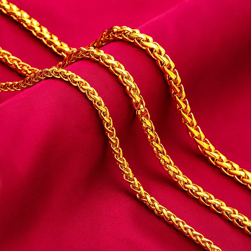 

Men Masculine Rope-Style Gold Necklace, 24K Gold AU999 | Filigree rope pattern with jade beads, refined elegance for gatherings