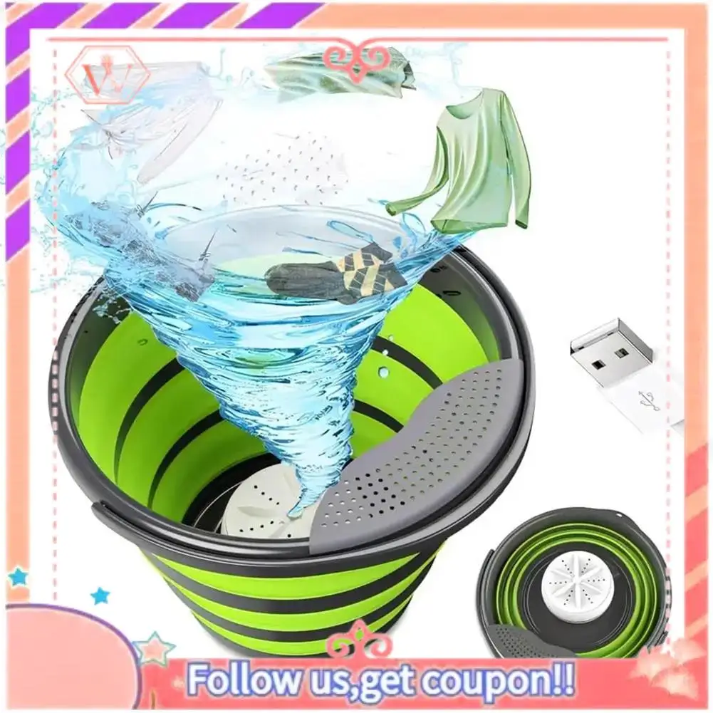 AT84-Foldable Washer Foldable Washer Bucket Portable Personal Clothes Washer Ultrasonic Turbine Washer For Socks Underwear