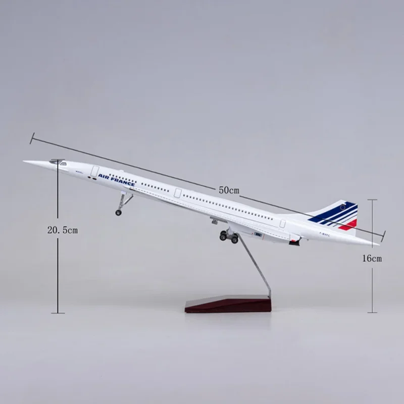 50CM 1/125 Scale Plane Concorde Air France Airline Model Airplane Toy Resin Aircraft with Landing Gears Lights Decoration Crafts