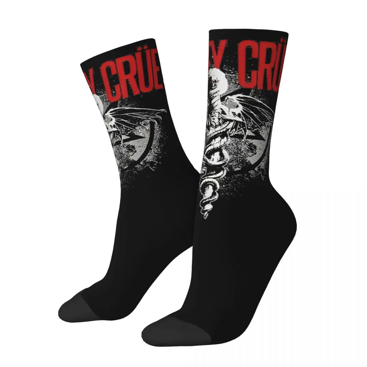 Fashion Male Men Socks Novelty The Winged Skull Snake Sword Motley Crues Sock Polyester Graphic Stockings Spring Autumn Winter