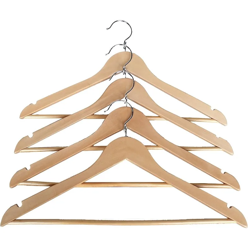 

Wooden Hangers 50 Pack, Unique Ring Design, Space Saving Pants Clothes Hanger with Pants Bar and Shoulder Notches, Natural