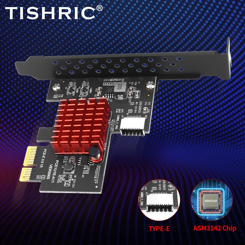 TISHRIC PCIE USB To TYPE-E Expansion Card Type E Connector PCI Express 3.0 1X To 20Pin Front Panel 32/64Bit ASM3142 Add On Cards
