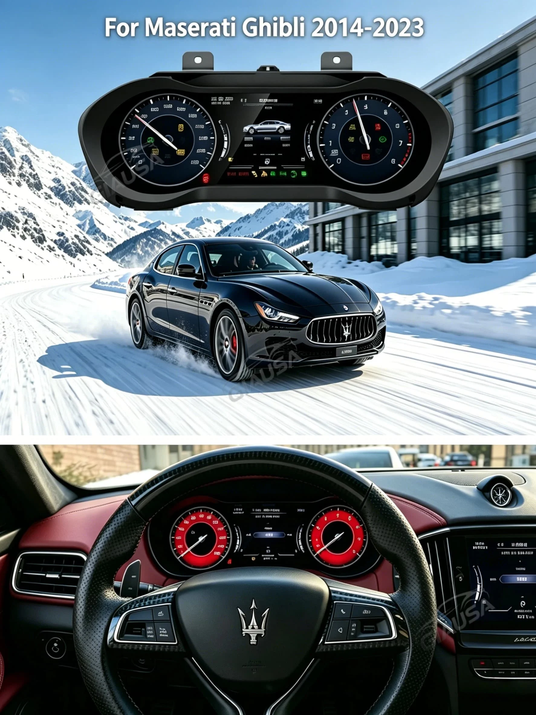 Smart LCD Instrument Cluster for Maserati Ghibli 2014-2023 High Resolution Speedometer Upgrade with MAP Navigation Display