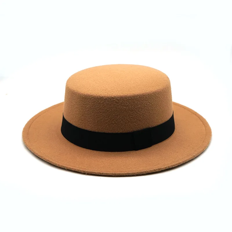 Winter Autumn Fashion Women Men Unisex Wide Brim Panama Hat Autumn Winter Gentleman Elegant Jazz Church Cap Beige Black Red