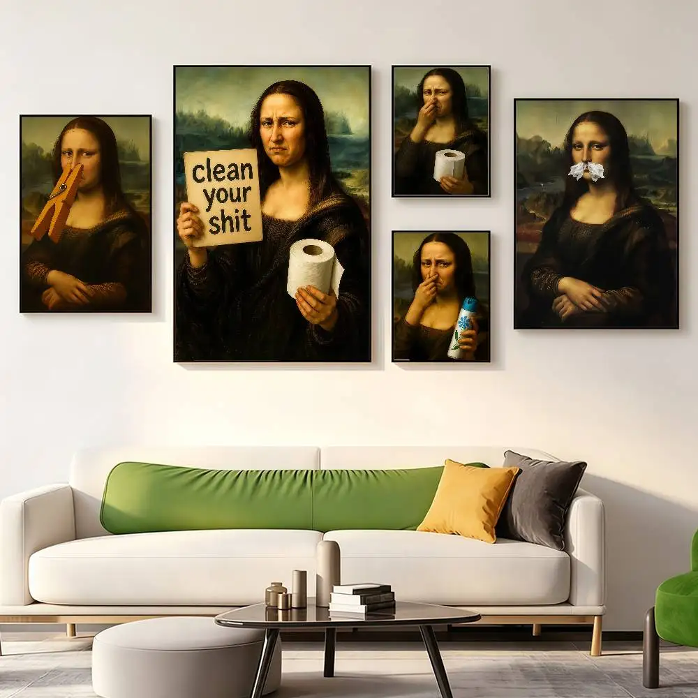 Funny Mona Lisa Toilet Poster Vintage Renaissance Bathroom Wall Art Funny Home Decor Gift