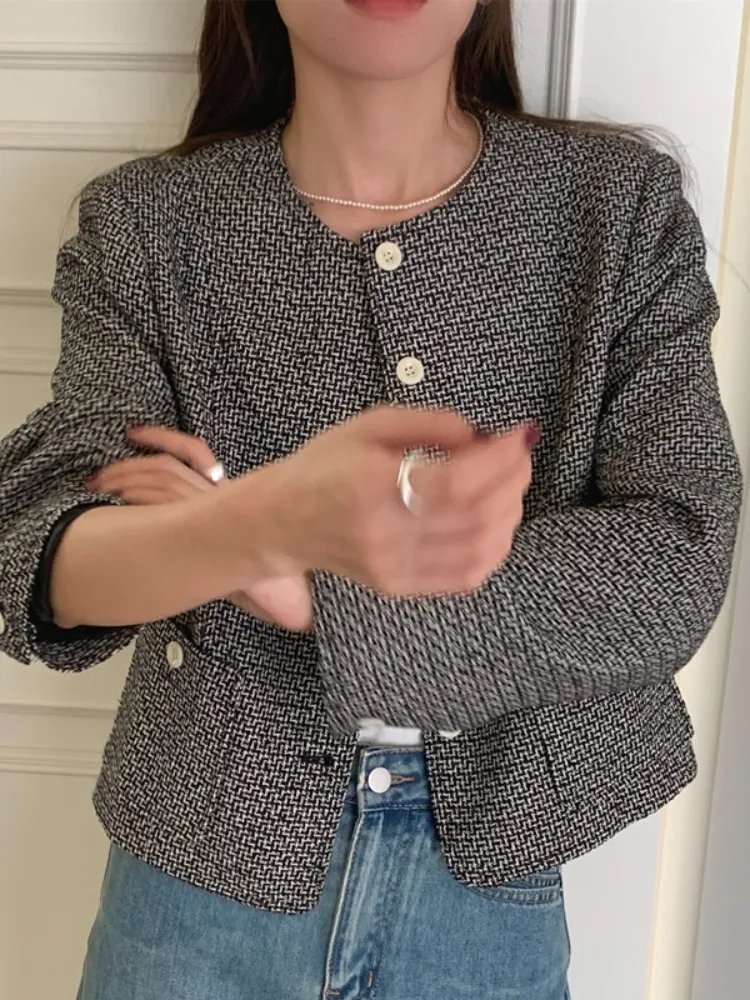 

ort Chic Retro Sle Women's Coat Single Button Tweed Suit Top Two Colors Commute Spring Autumn Regular Thin