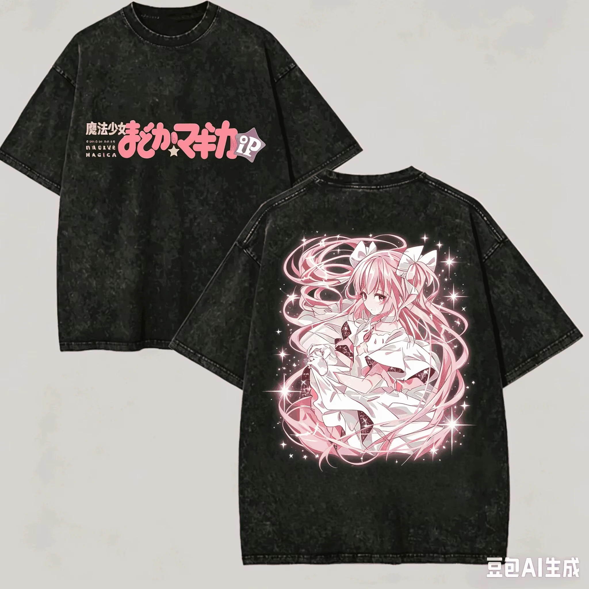 Vintage Washed Puella Magi Madoka Magica Graphic T Shirt Cotton Short Sleeve Oversized Loose Unisex Madoka Anime Streetwear Tops