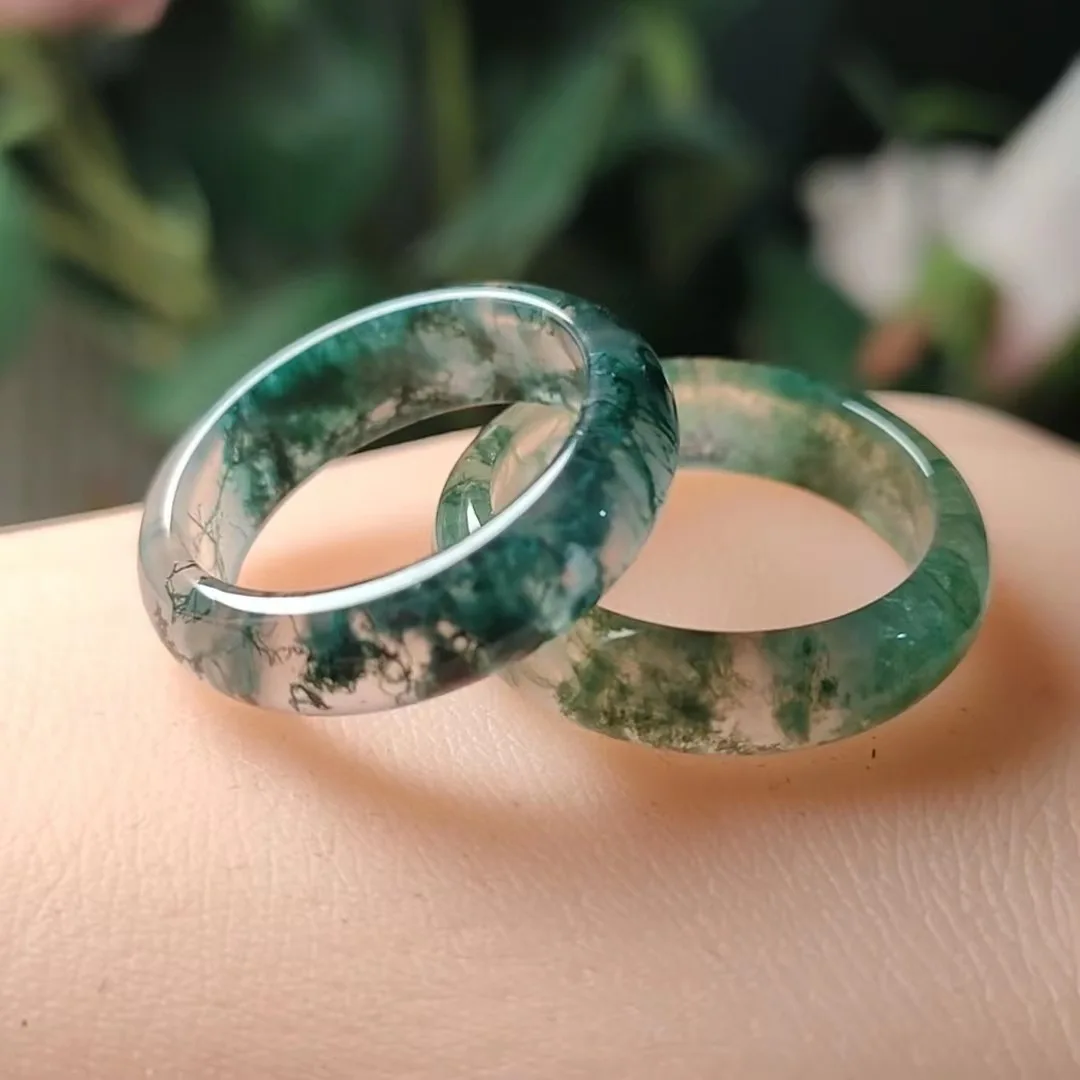 Fashion Jewelry Ice Green Forest Water Grass Ghost Run Agate Ring Accessories For Women Gifts Inner Diameter16-20mm Drop Ship