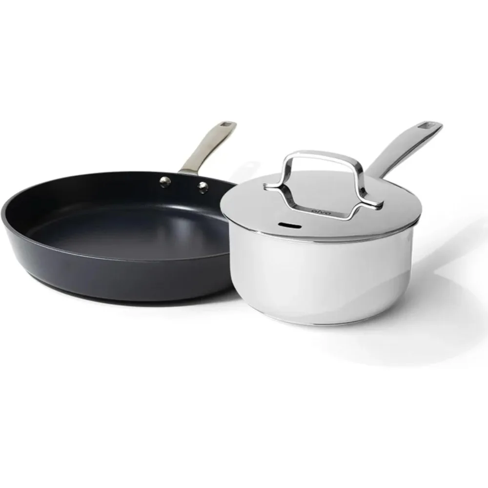 

Alva Maestro Mini Cookware Duo – 8 Ceramic Nonstick Fry Pan & 1.7Qt Stainless Saucepan with Lid – PFAS/PFOA/PTFE-Free, Oven & In