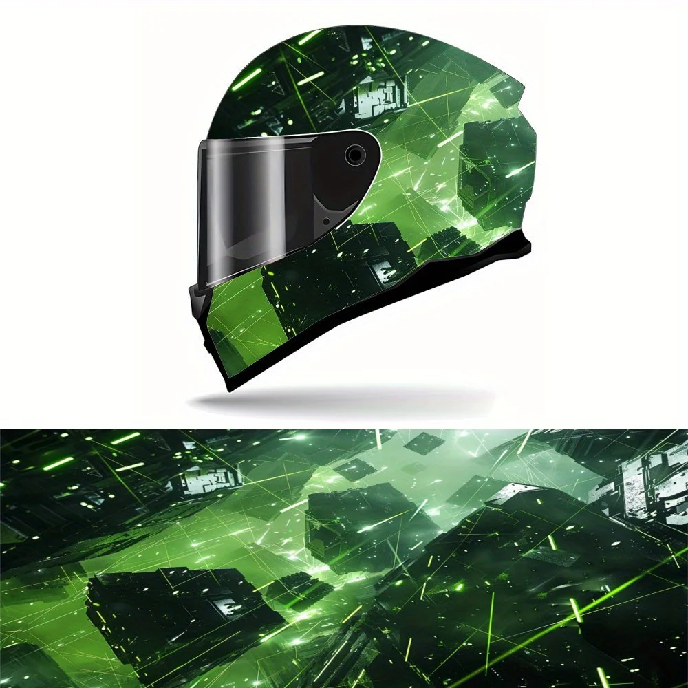 

Green glow shines cyberpunk skyline cyberpunk themed sticker graphics, vinyl motorcycle helmet decal graphics stickers, vinyl st