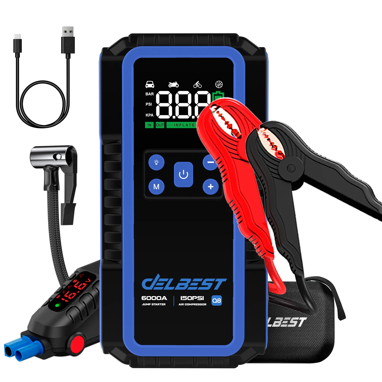 32000mAh Car Jump Starter Booster With Tire Inflator Air Compressor Car Emergency Starting Power Bank Auto Jump Starter