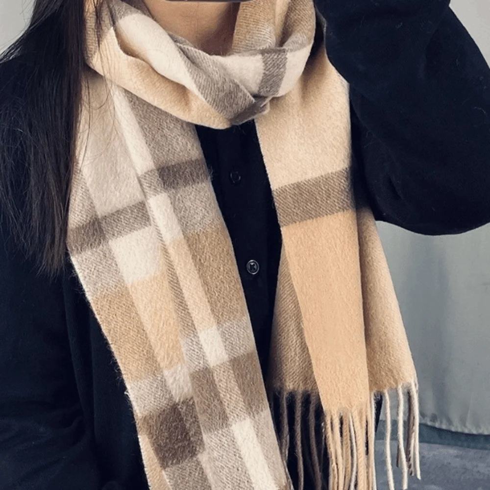 Versatile Double-Sided Imitation Cashmere Scarf Thickened Hand Washable Plaid Scarf Warm Soft Unisex Scarf Shawl Daily Use