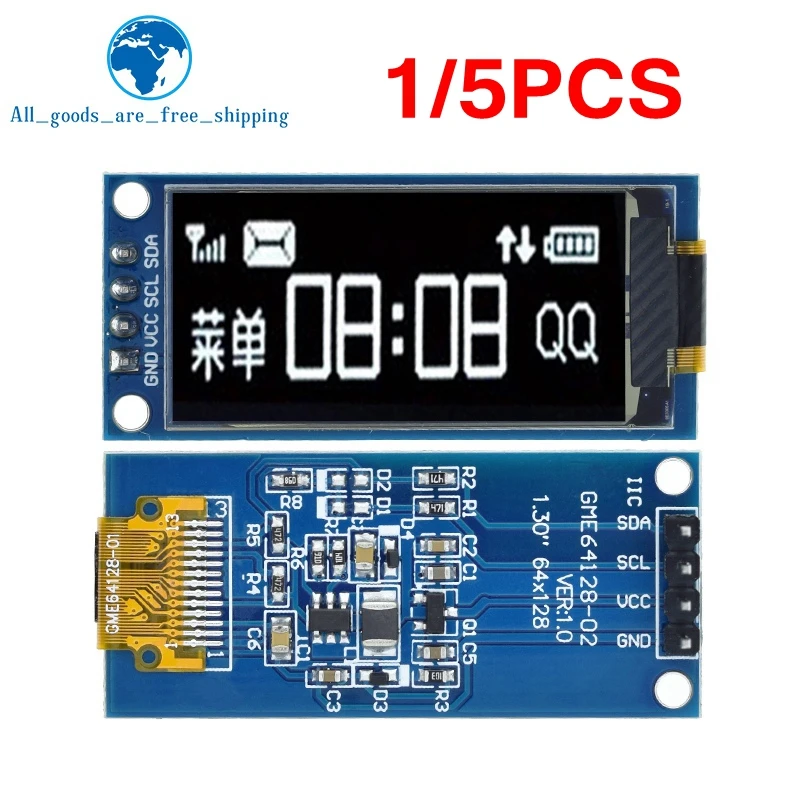 

1/5PCS 1.3 Inch OLED Display 64×128 LCD Module SH1107 4PIN 7PIN LCD 1.3 "OLED Vertical Screen Module For Arduino